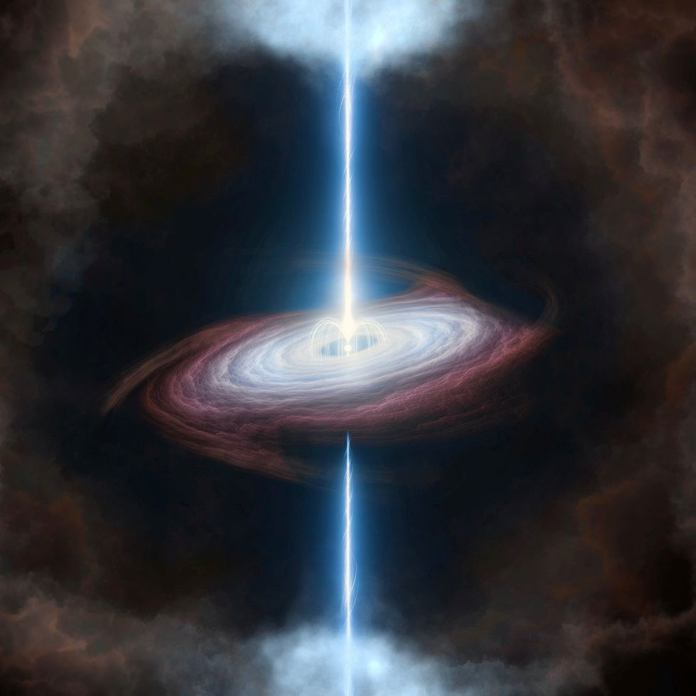 Artist's conception of a magnetar surrounded by an accretion disk exhibiting Lense-Thirring precession