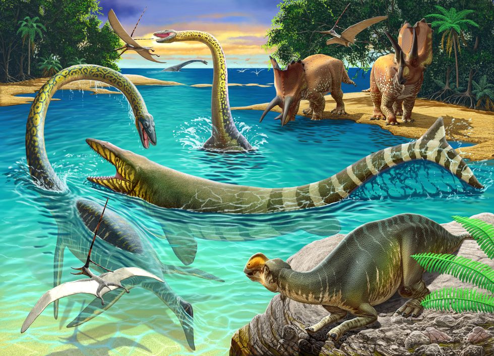 Umělci ztvárnění lovu mosasaurů