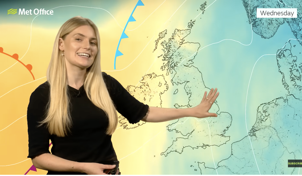 'As we go through Tuesday, we have a ridge of higher pressure extending over us, and it is a largely settled day,' Met Office\u2019s Kathryn Chalk said
