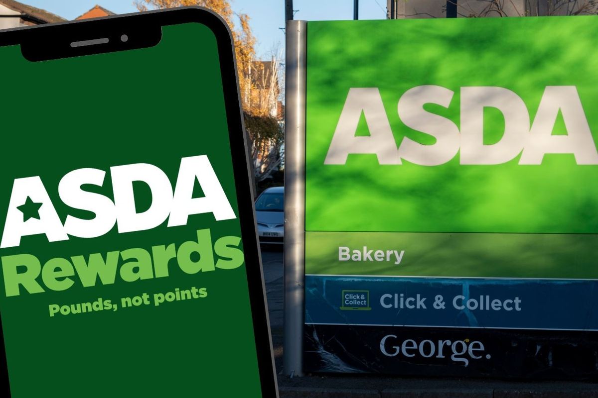 Asda Rewards sign on phone and store sign