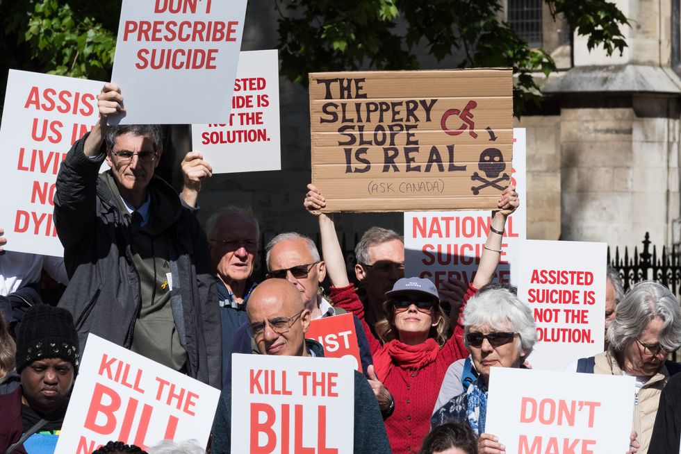 Assisted Dying Bill protest in London.