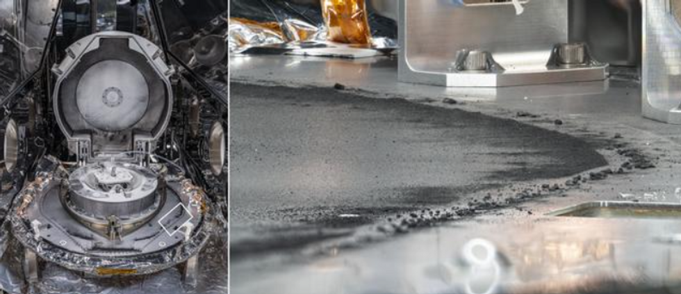 Asteroid particles coat the base of the OSIRIS-REx science canister