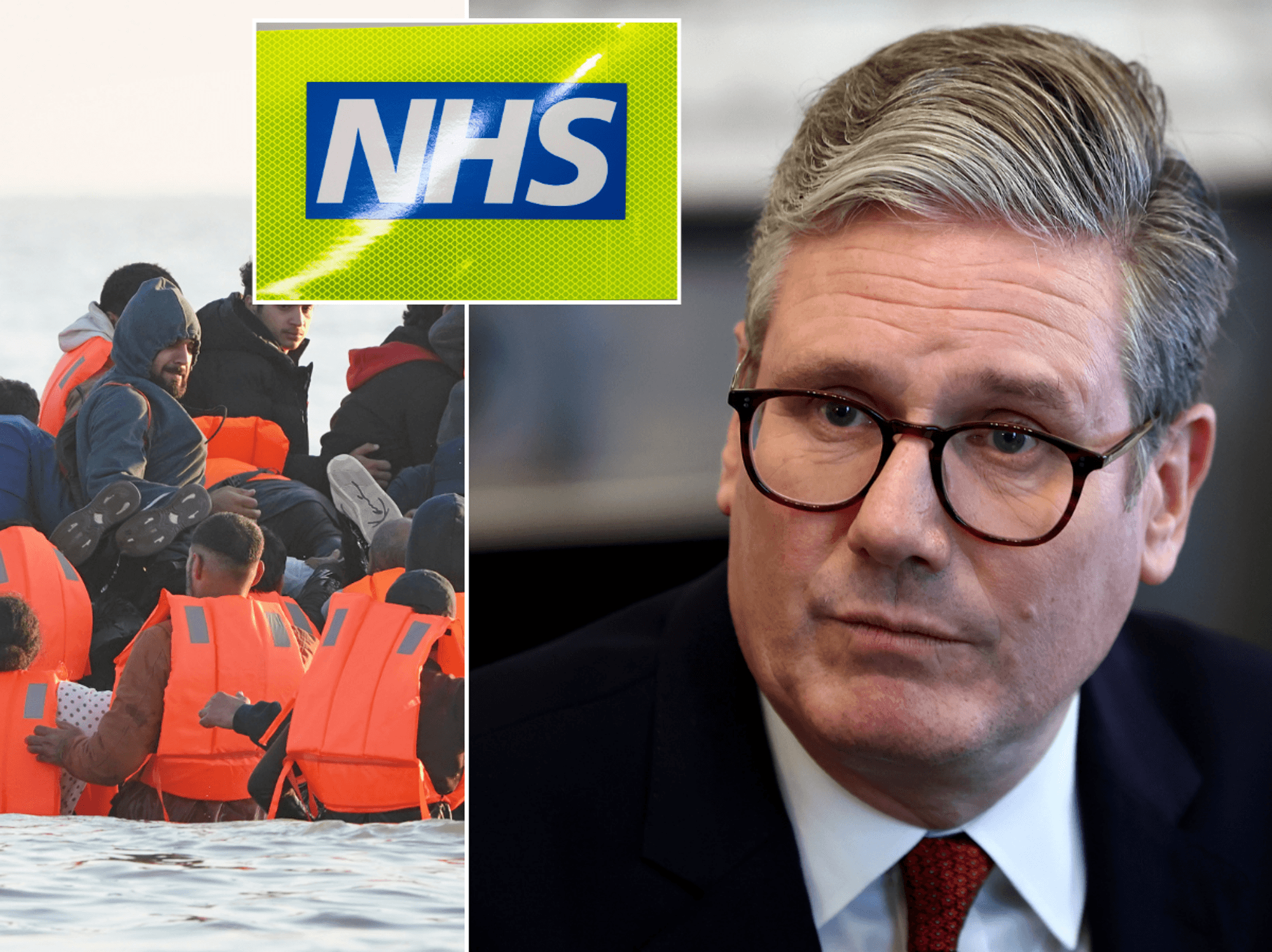 Asylum seekers/NHS logo/Starmer