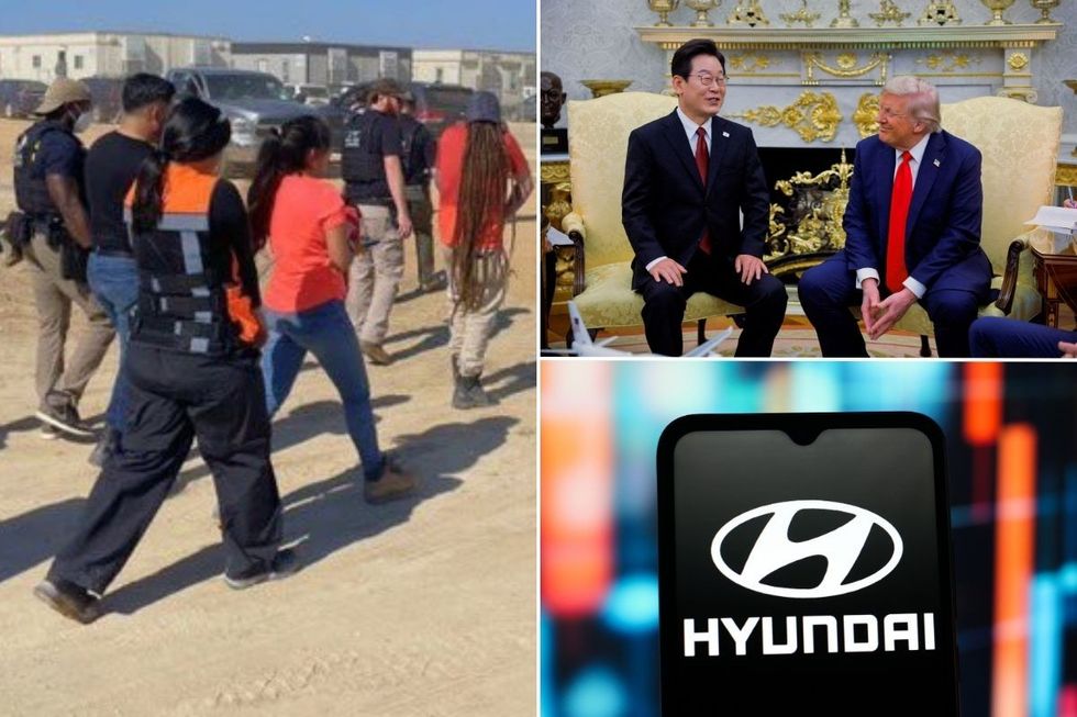 ATF Atlanta raid on a Hyundai plant, South Korean President Lee Jae Myung visiting US President Donald Trump and a Hyundai logo