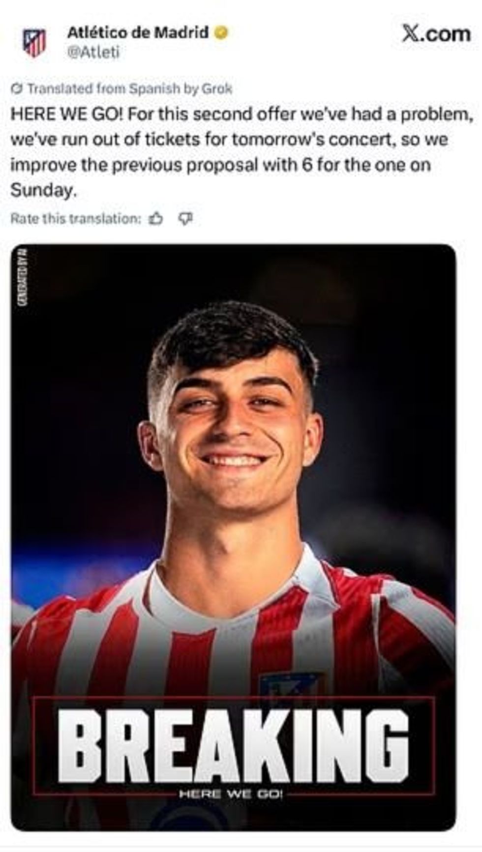 O Atlético de Madrid também brincou que está perseguindo Pedro