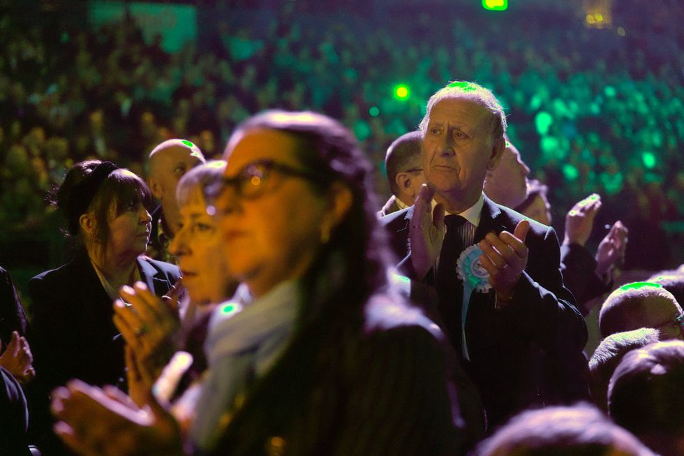 Attendees during the Reform UK local election launch rally at the Utilita Arena Birmingham