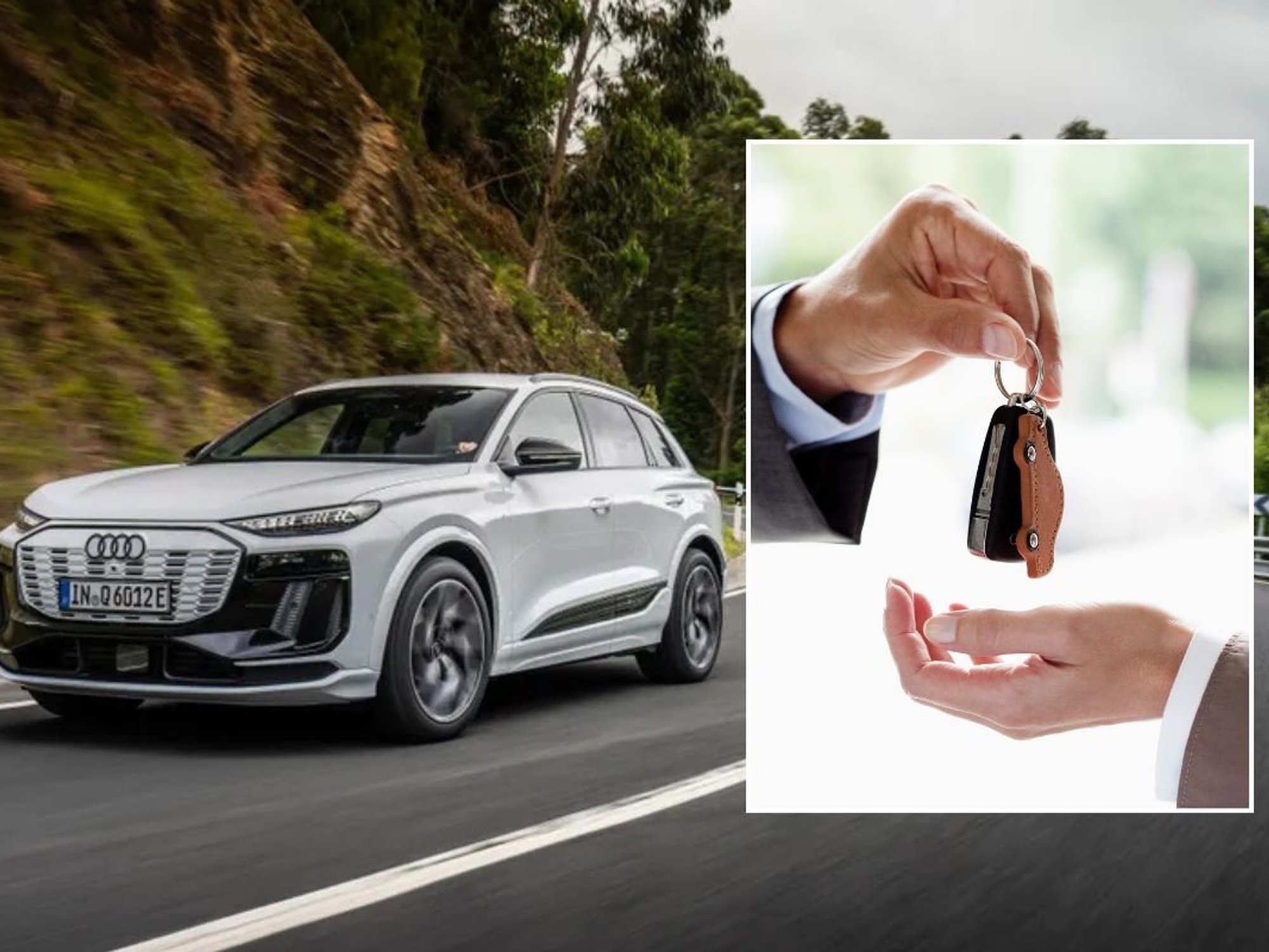 Audi Q6 e-tron and a man handing over car keys