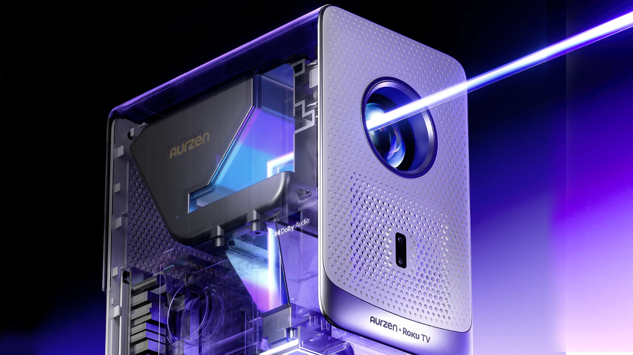 Aurzen D1R Cube projector pictured with the side open