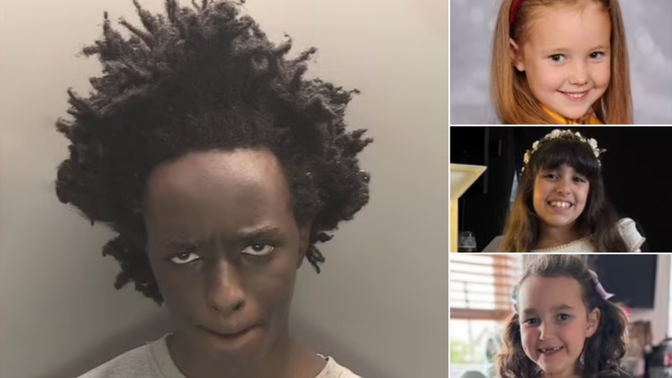 Axel Rudakubana, 18, (left), Elsie Dot Stancombe, seven (top right), Alice da Silva Aguiar, nine (middle right), Bebe King, six (bottom right)