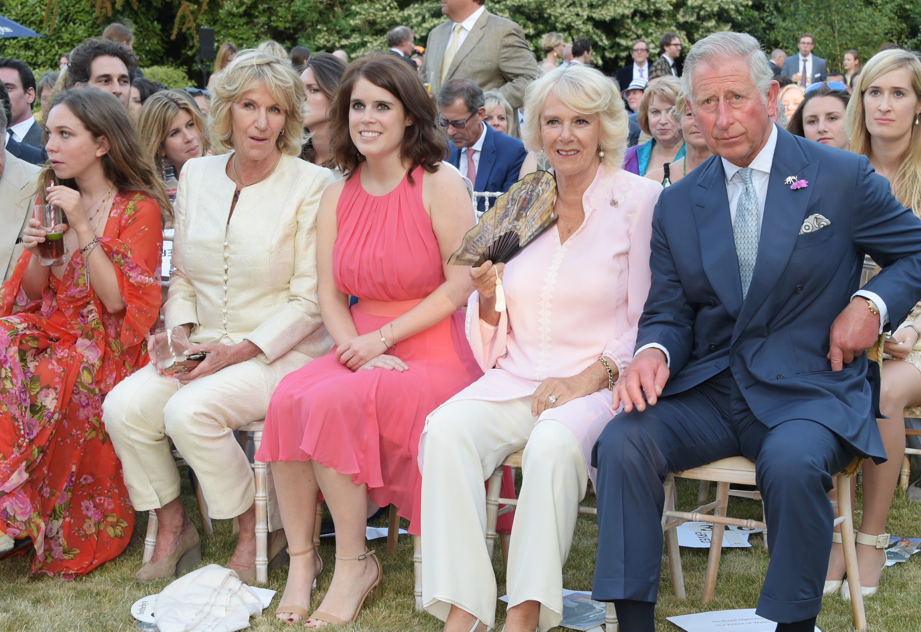 Ayesha Shand, Annabel Elliot, Princess Eugenie, Camilla, and Prince Charles
