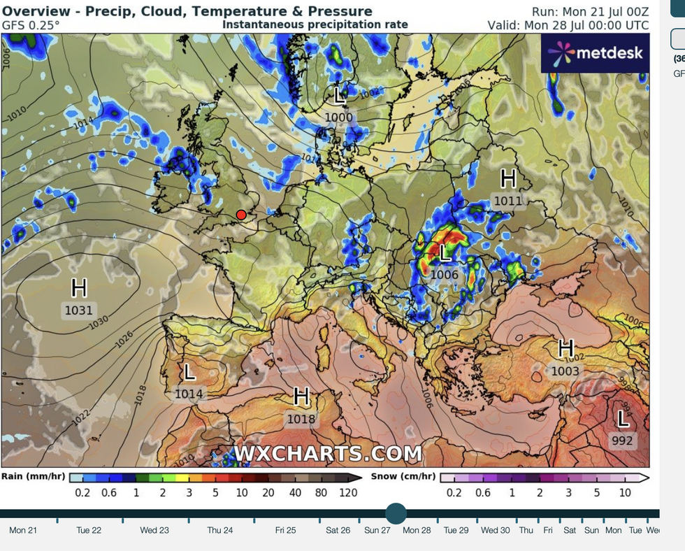 Azores High weather pattern over Britain
