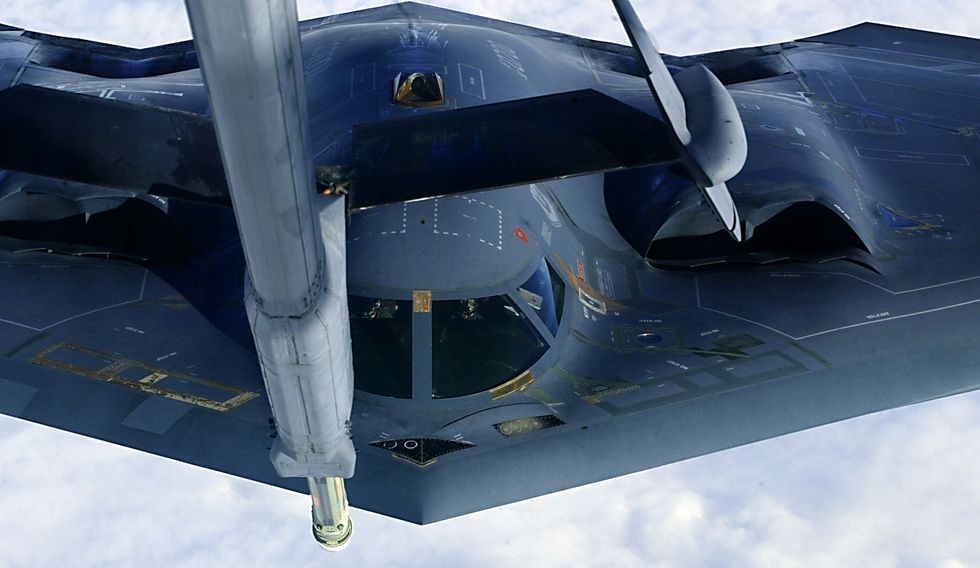 B-2 bomber being refuelled mid-air