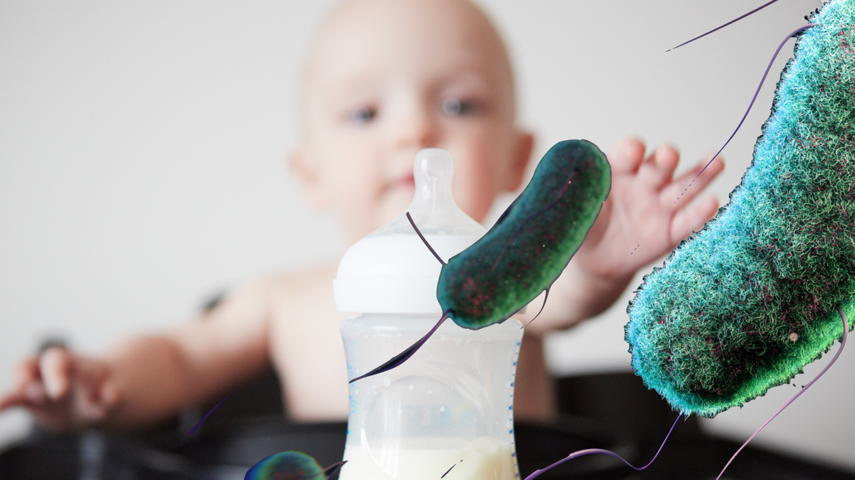 Baby and E. coli particles