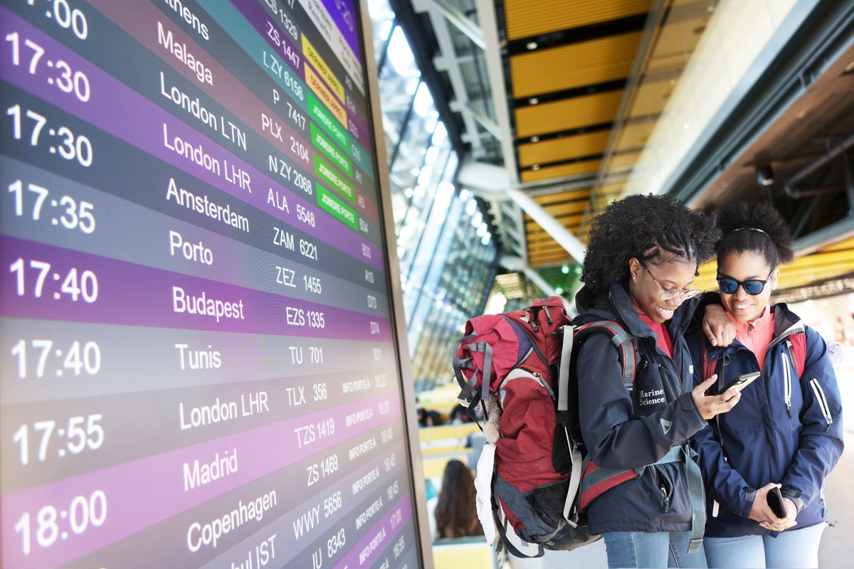 Backpackers at an airport