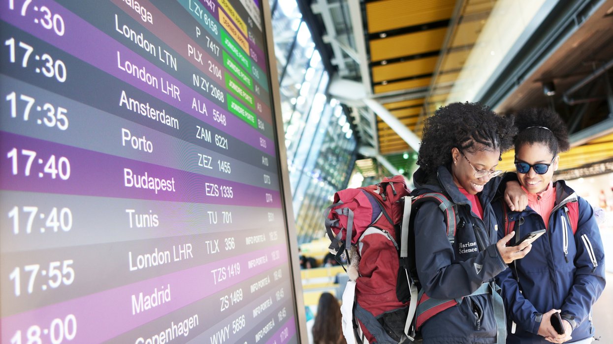 Backpackers at an airport