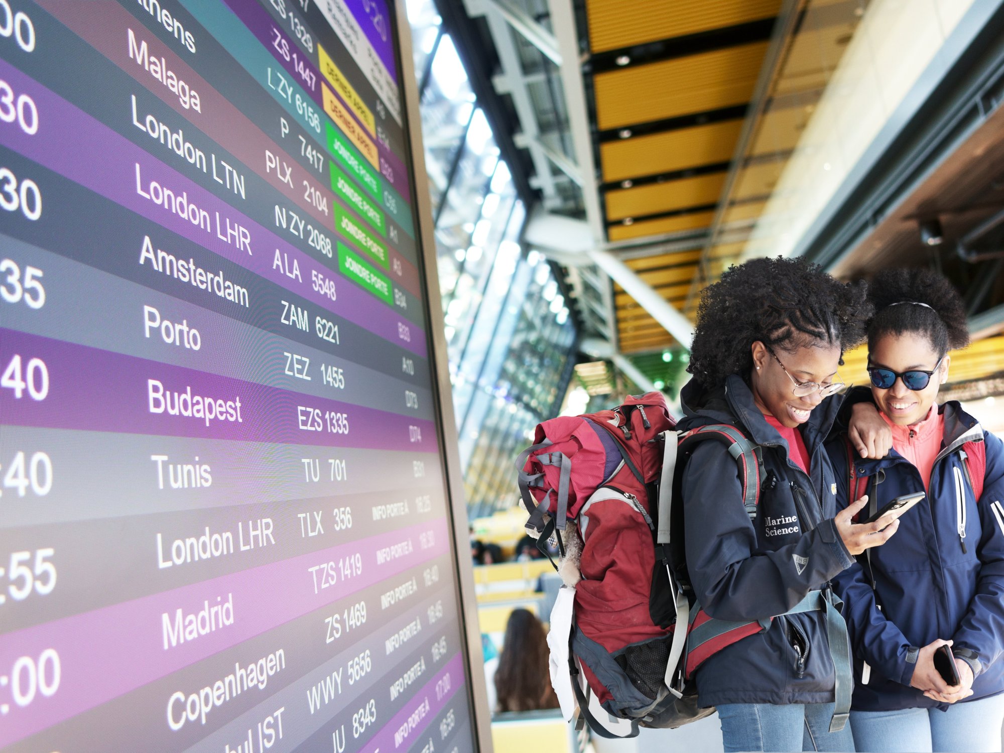 Backpackers at an airport