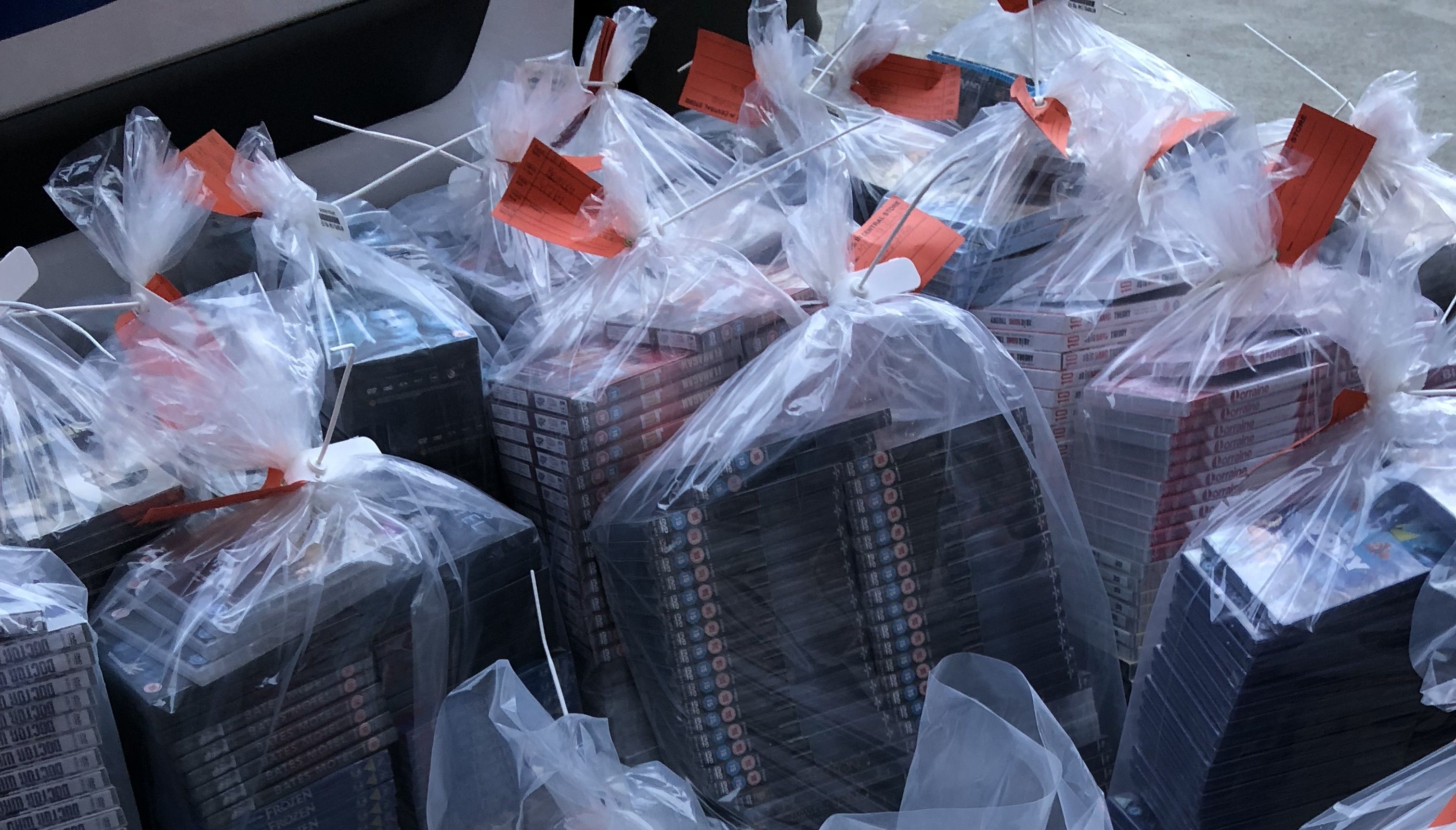 Bags of pirate DVDs issues by Southwark Council.
