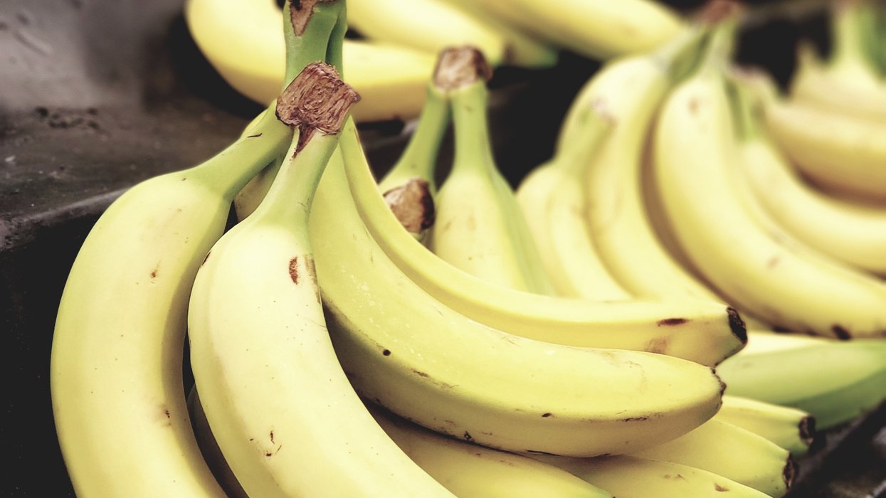 Bananas on shelf in supermarket