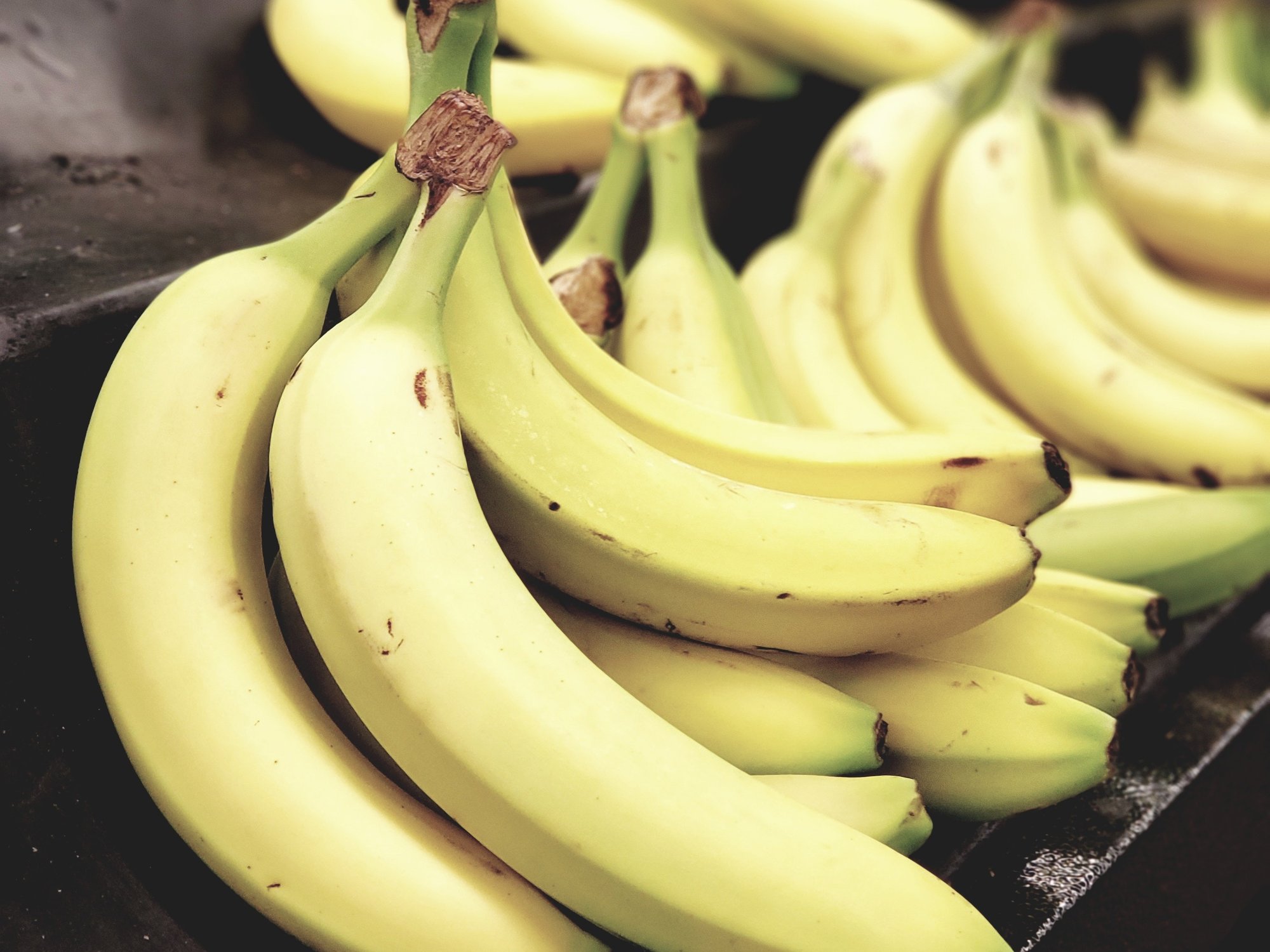Bananas on shelf in supermarket