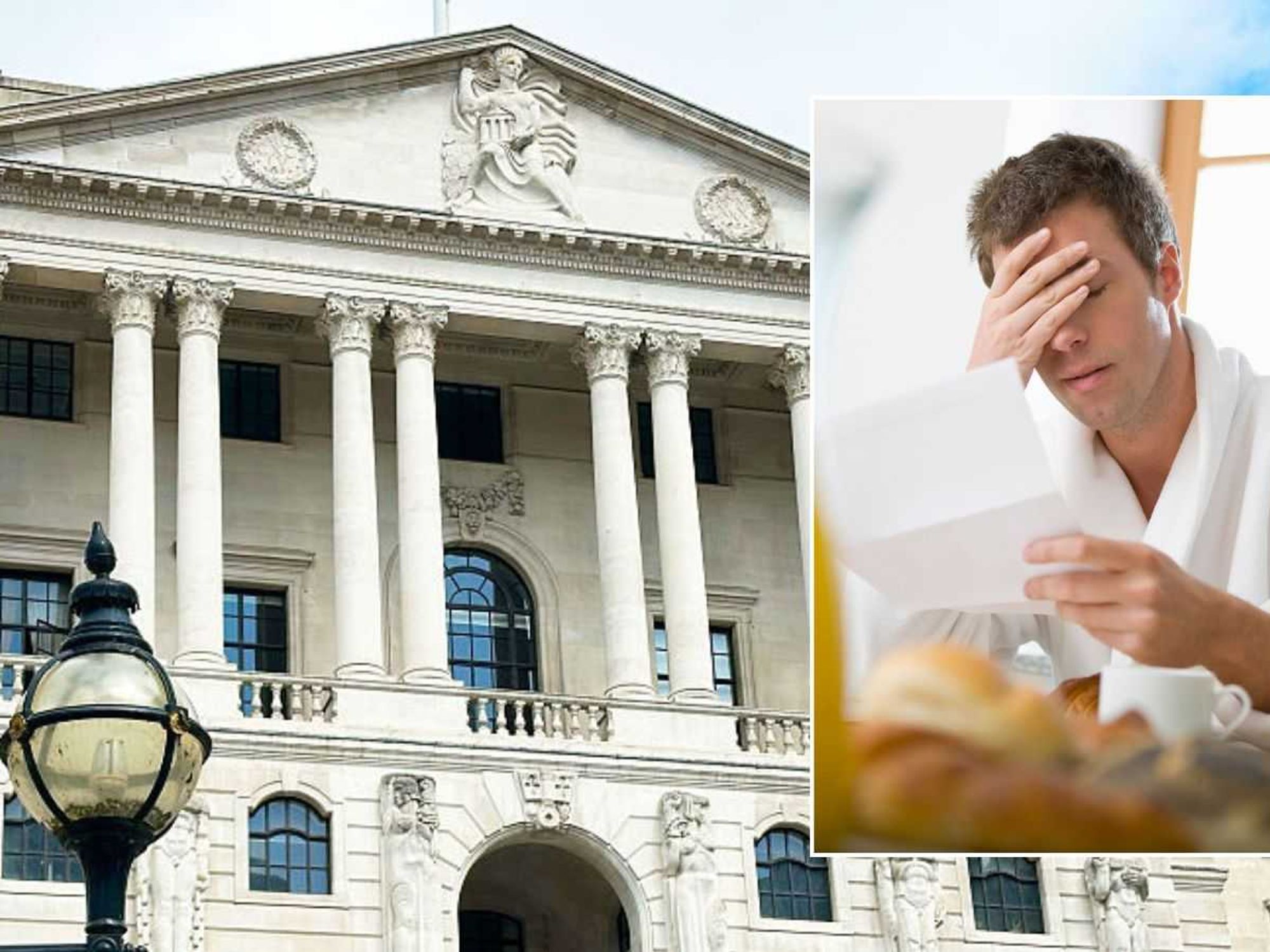 Bank of England and man looking at letter