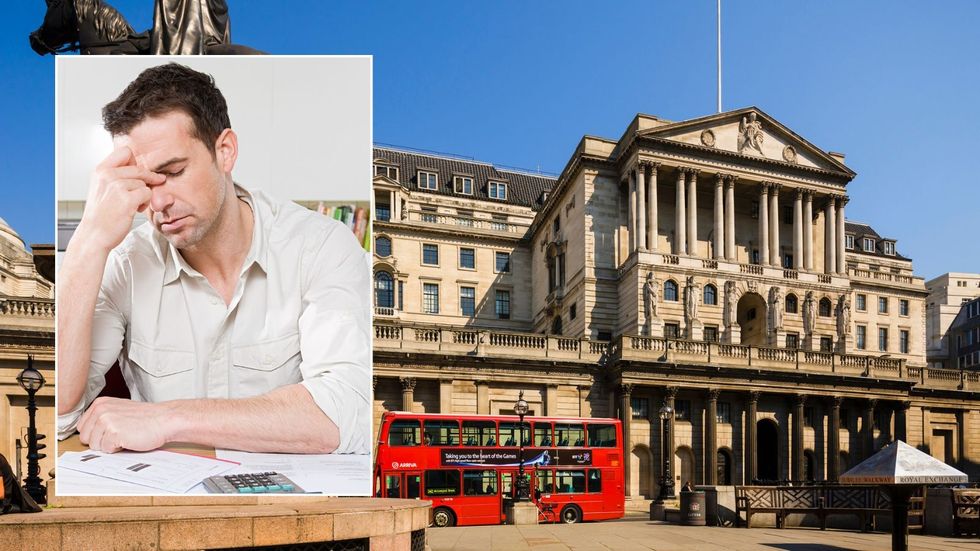 Bank of England and man looking worried