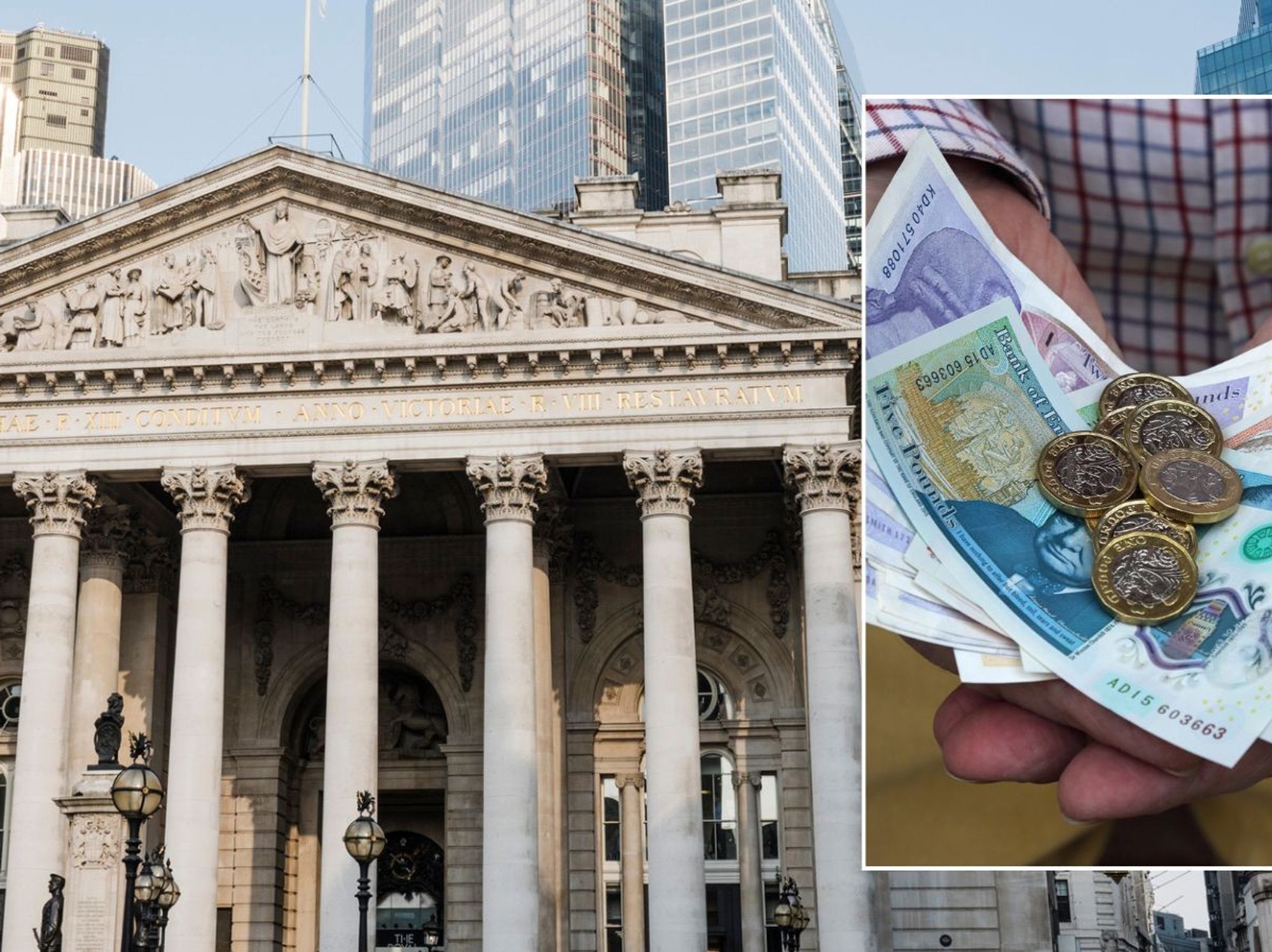 Bank of England and person holding cash
