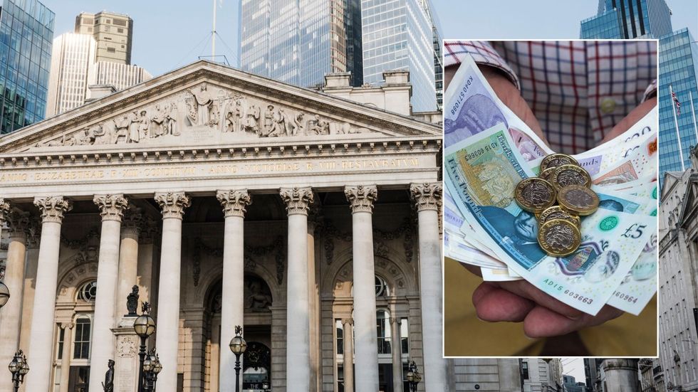 Bank of England and person holding cash