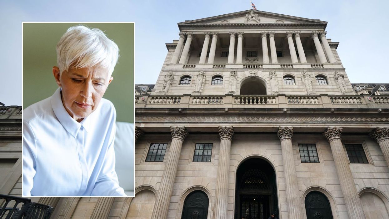 Bank of England and woman looking worried