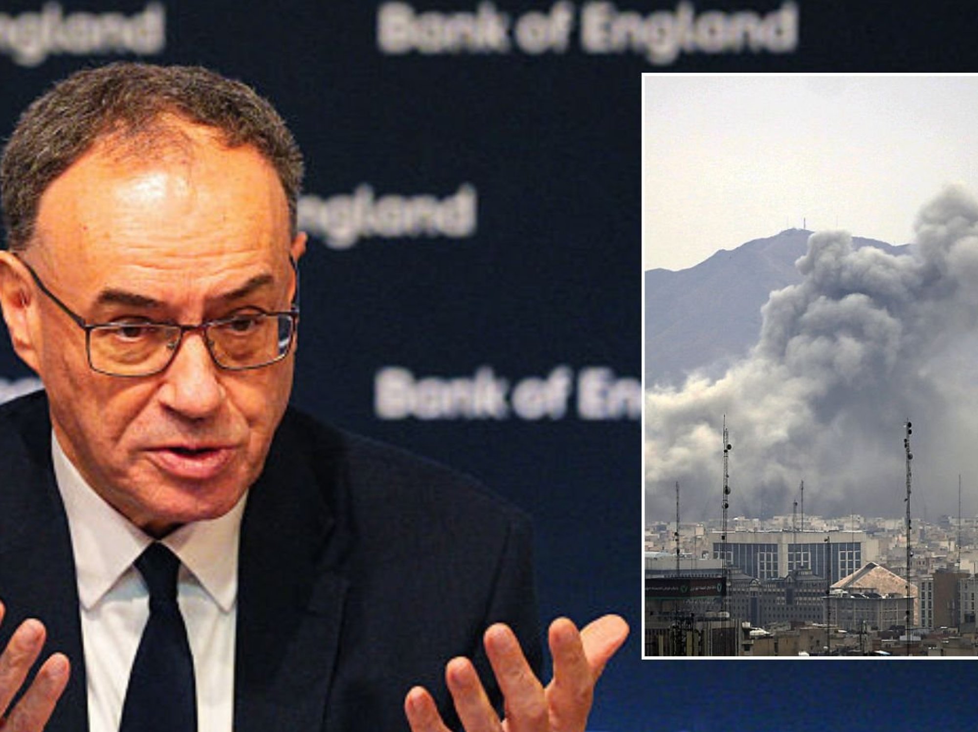 Bank of England governor Andrew Bailey and Tehran impacted by missile strike