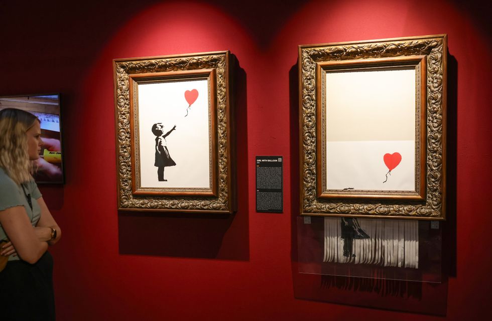 Banksy girl with balloon shredder prank