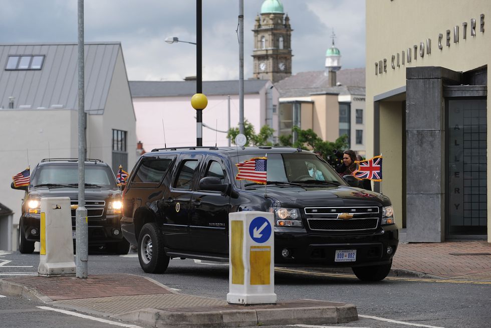 Barack Obama is seen with the Union Jack flag in 2013