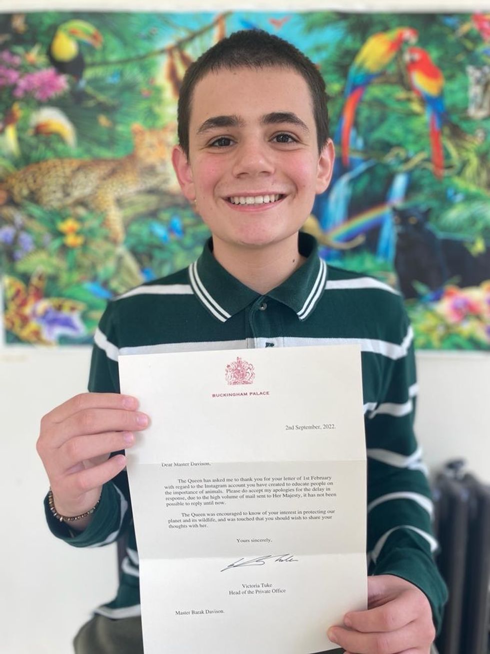 Barak Davison received a letter from Queen Elizabeth II
