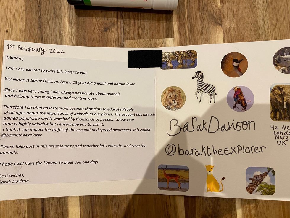 Barak Davison's letter to Queen Elizabeth II