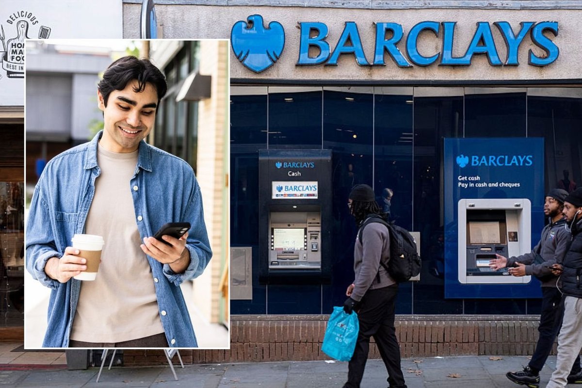 Barclays bank and man on phone
