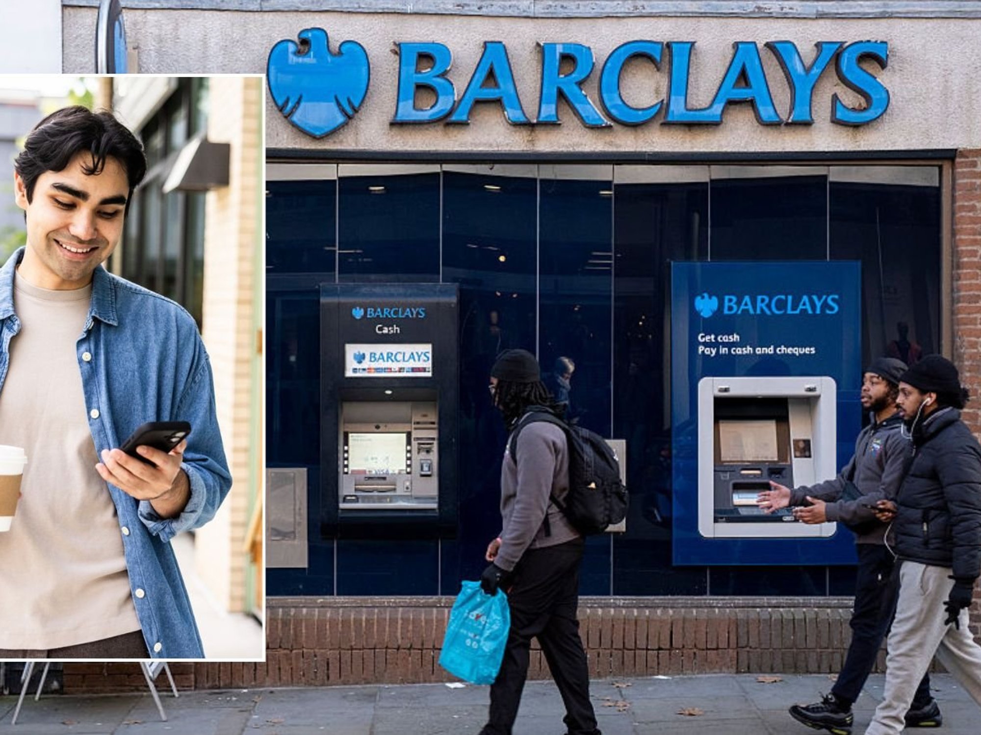Barclays bank and man on phone