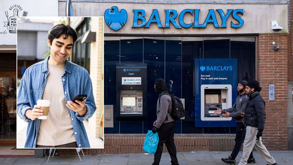 Barclays bank and man on phone