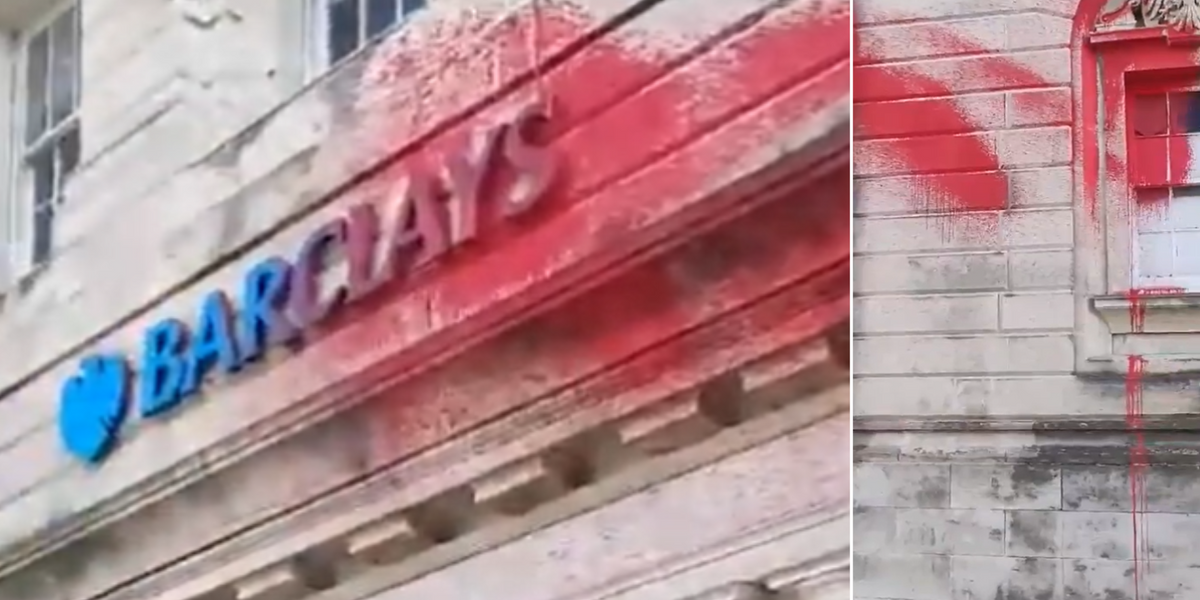 NextImg:Palestine protesters target Barclays Bank as police brace for day of CHAOS across country on anniversary of Israeli independence day
