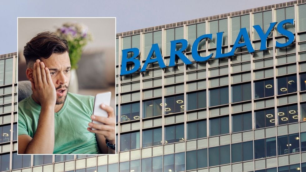 Barclays building and man on phone
