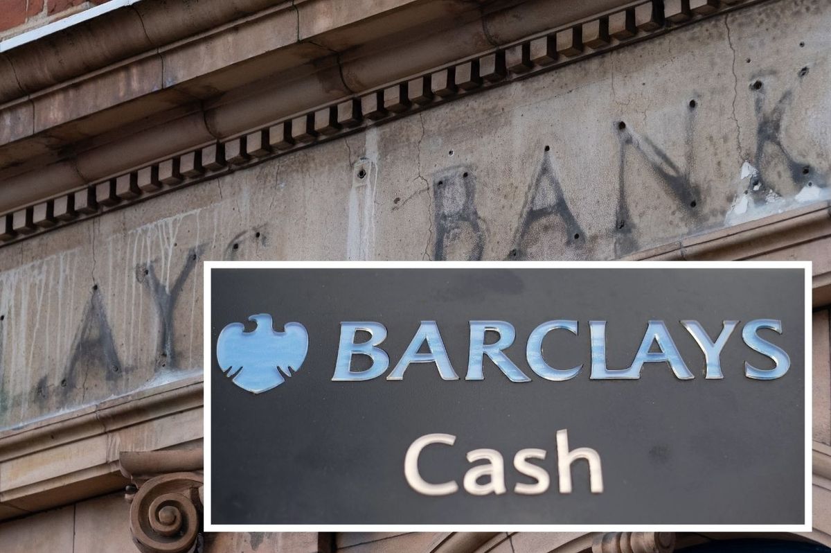 Barclays cash ATM outside branch and closed branch in pictures 