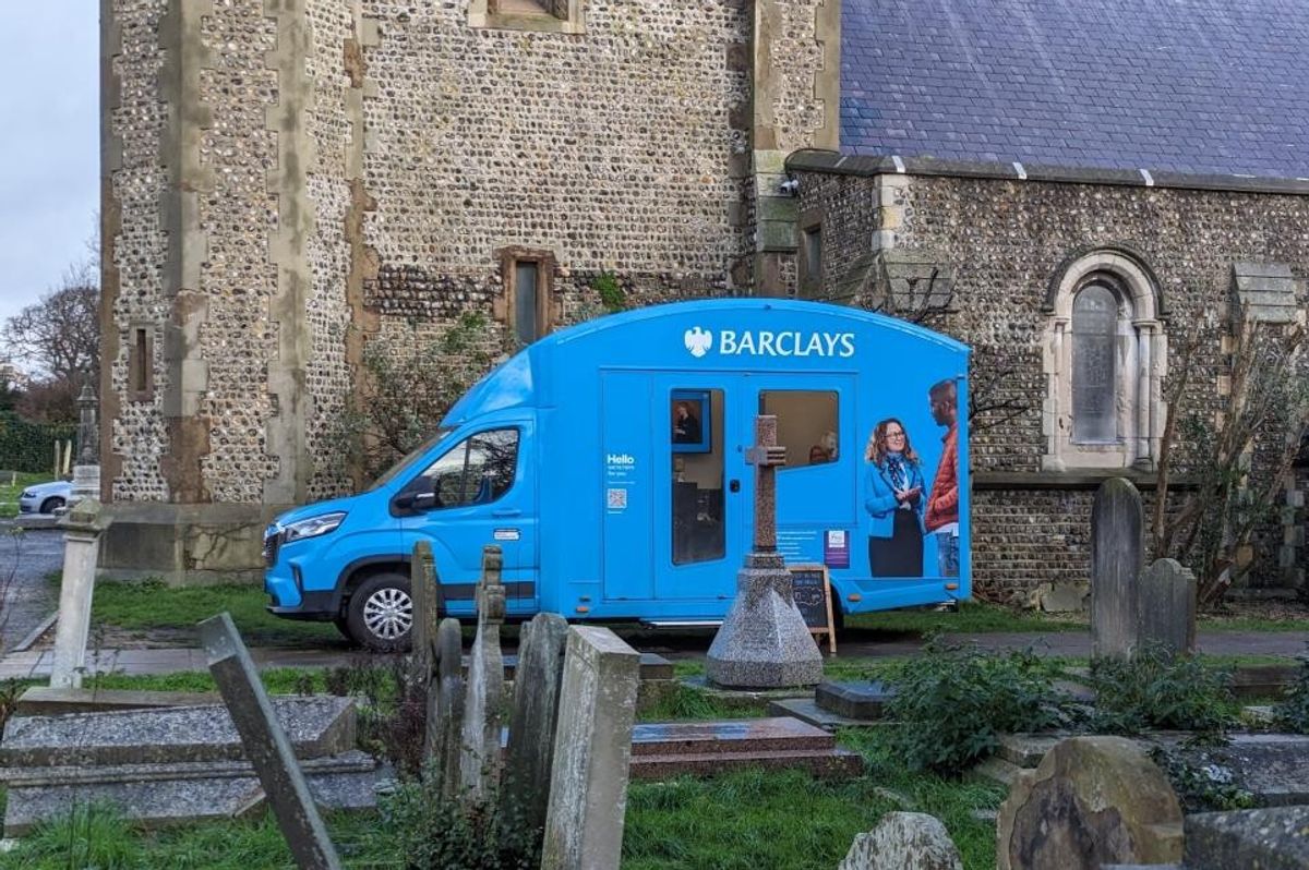 Barclays parking a mobile banking van at St Andrew's Church in Hove on Mondays amid the Hove bank branch closure
