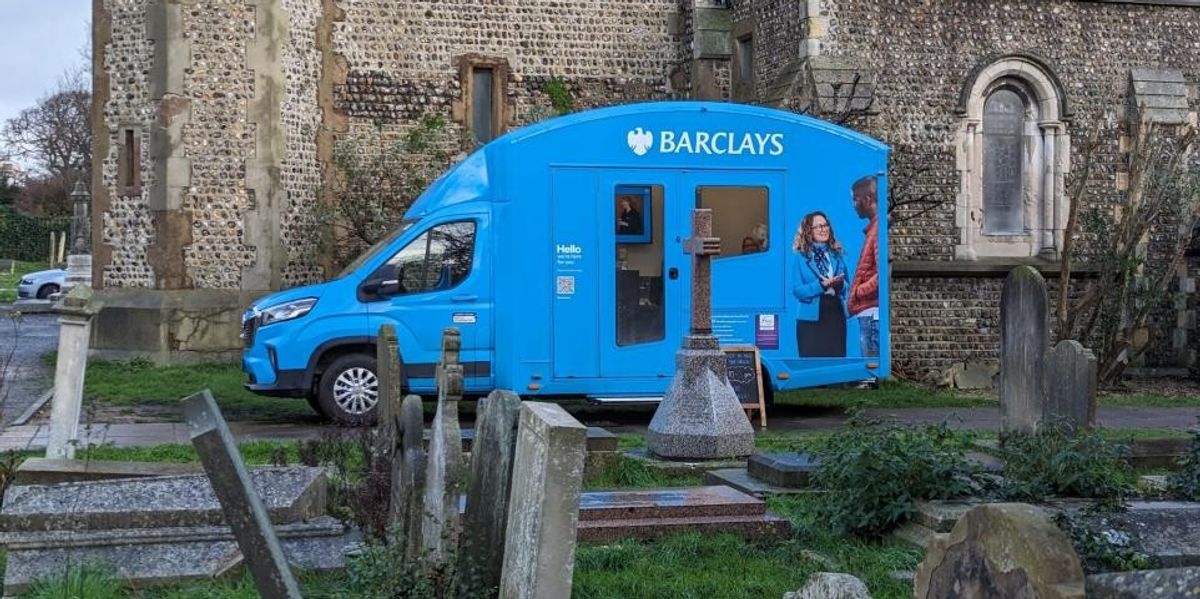 Barclays opens mobile bank van in church graveyard as bank closes local branch