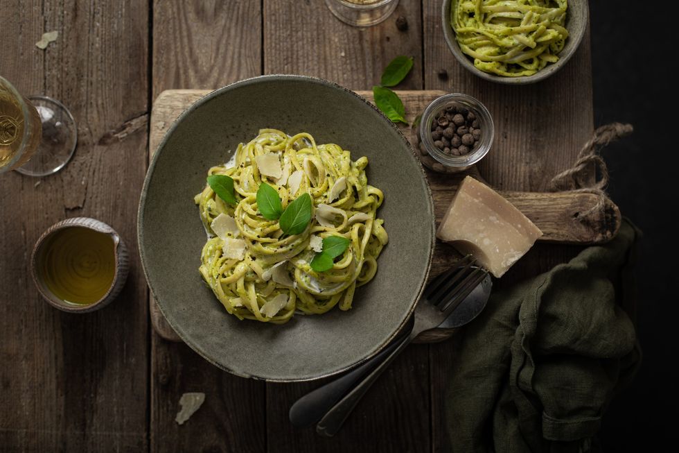 Basil in pesto pasta