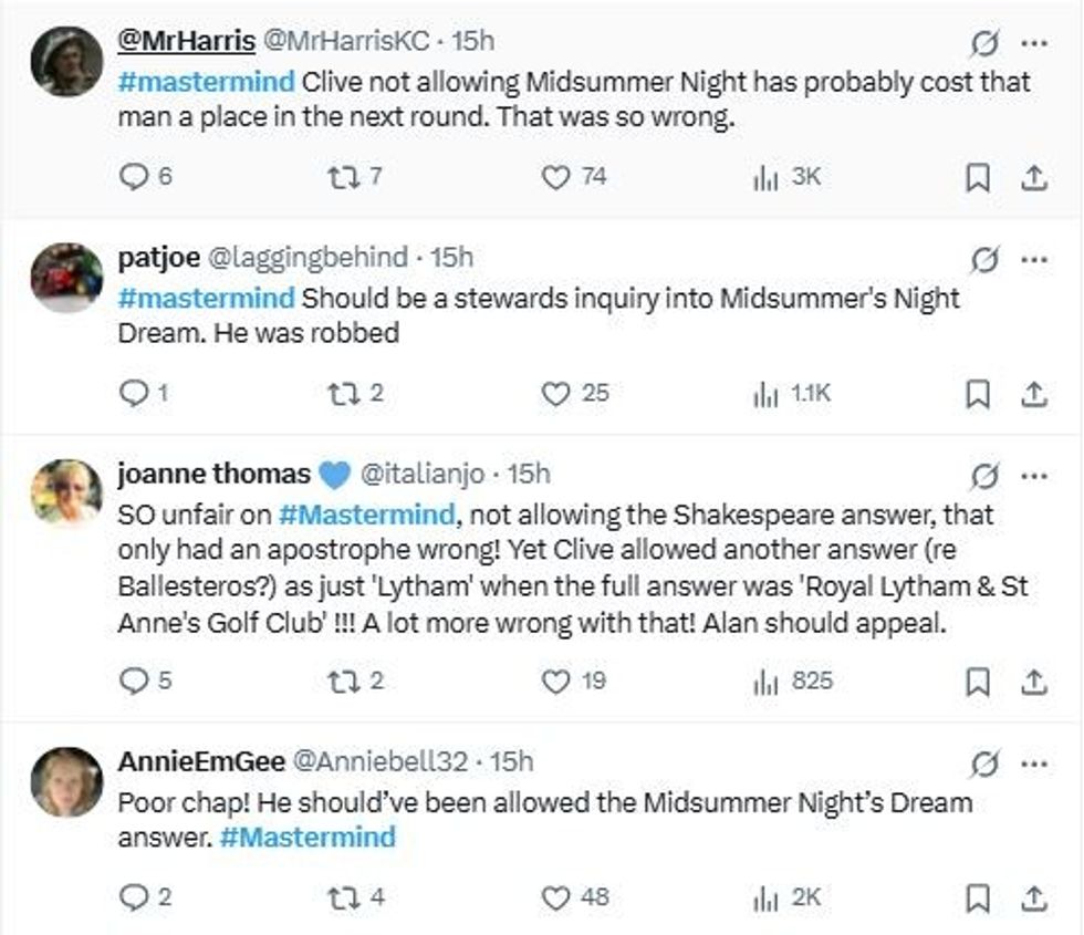 BBC Mastermind: Viewers flocked to social media to express their anger