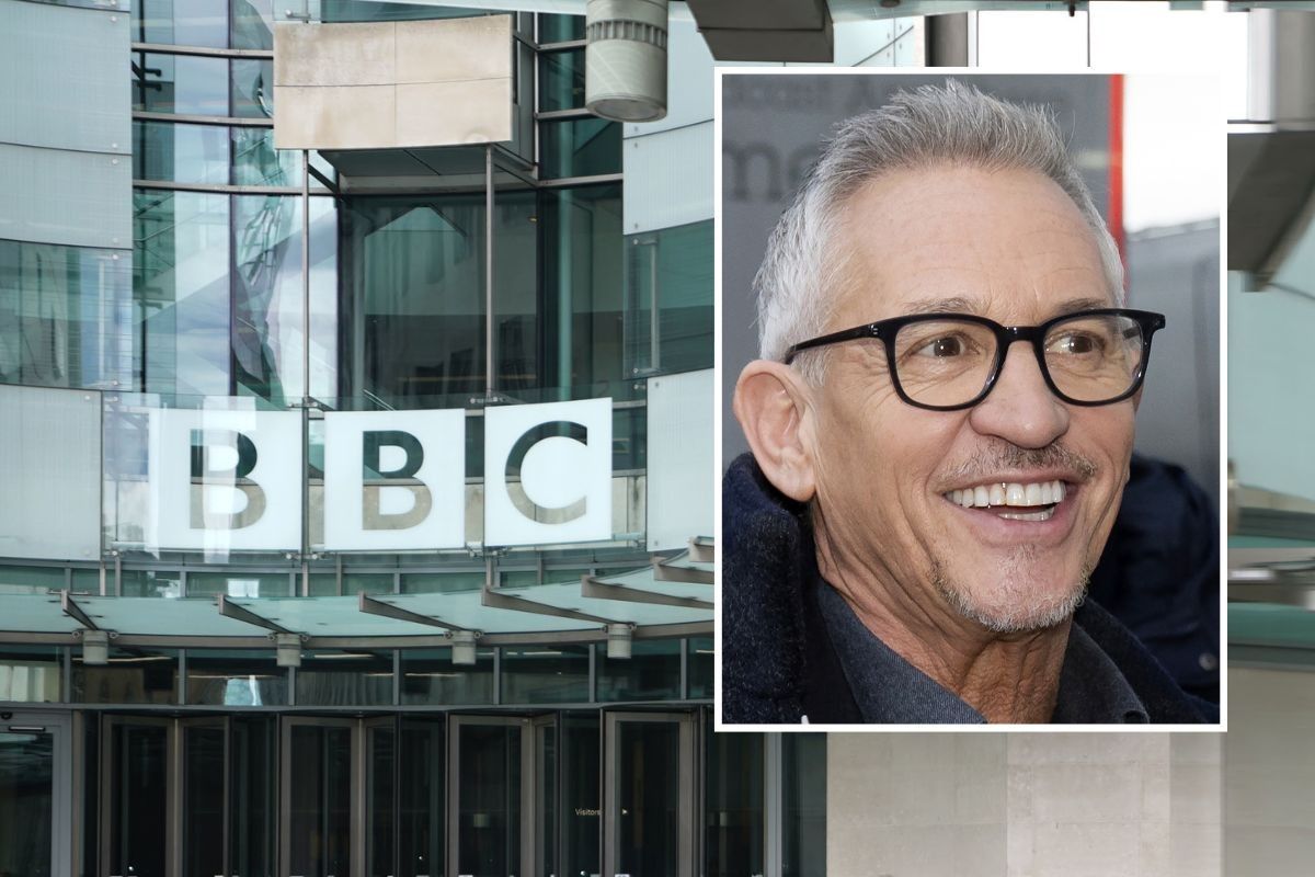 BBC New Broadcasting House with Gary Lineker inset