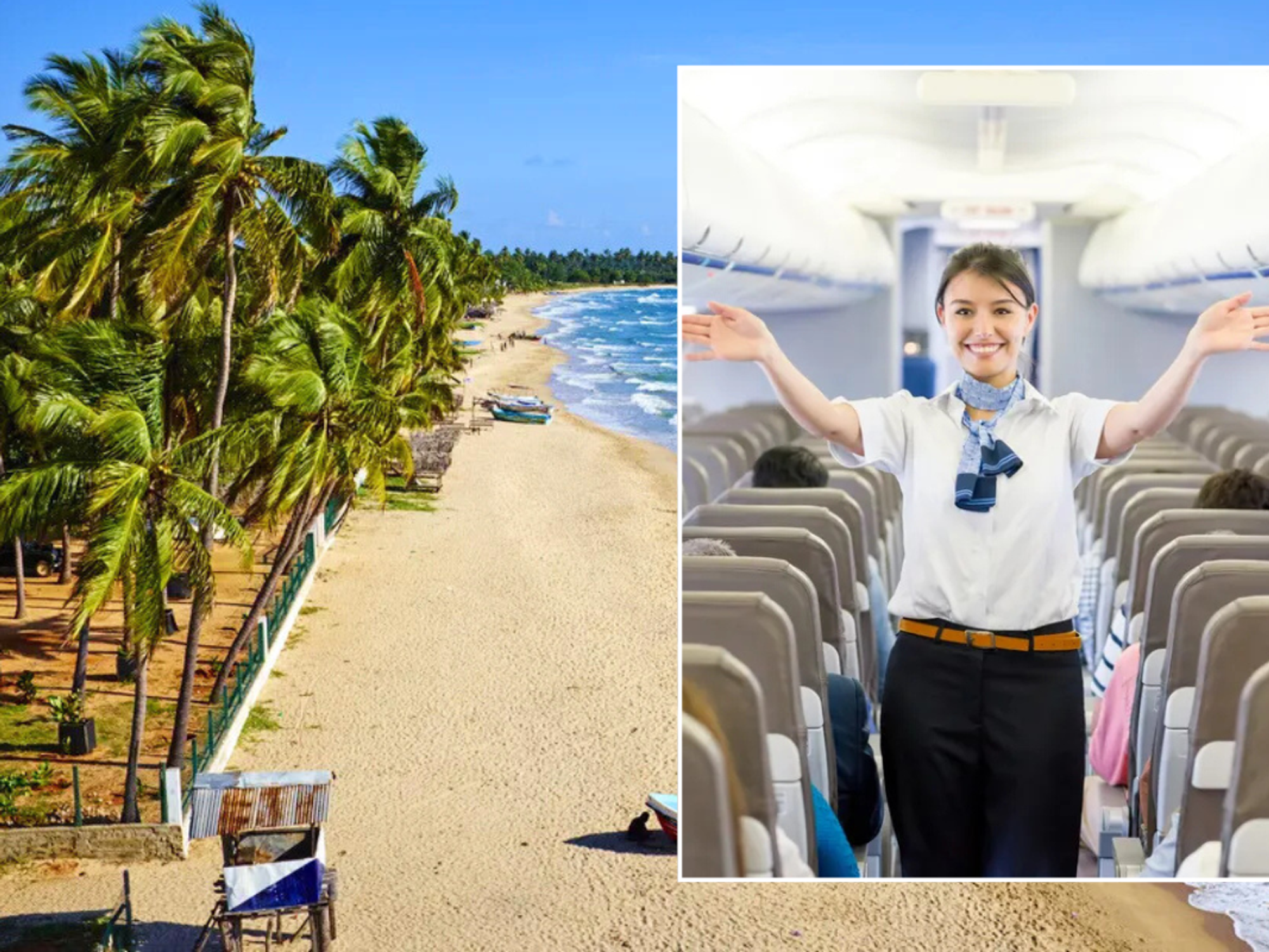 Beach / flight attendant doing safety demonstration
