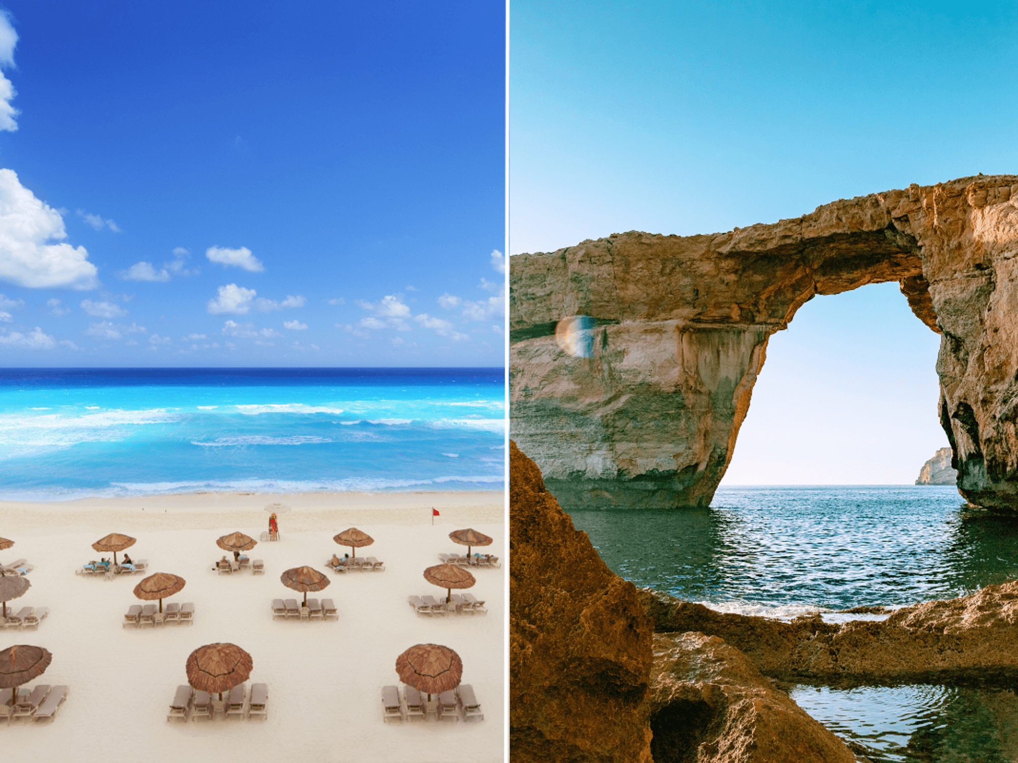 Beach in Cancun / Gozo Island, Malta