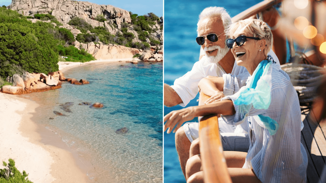 Beach in Europe / Older couple on cruise ship