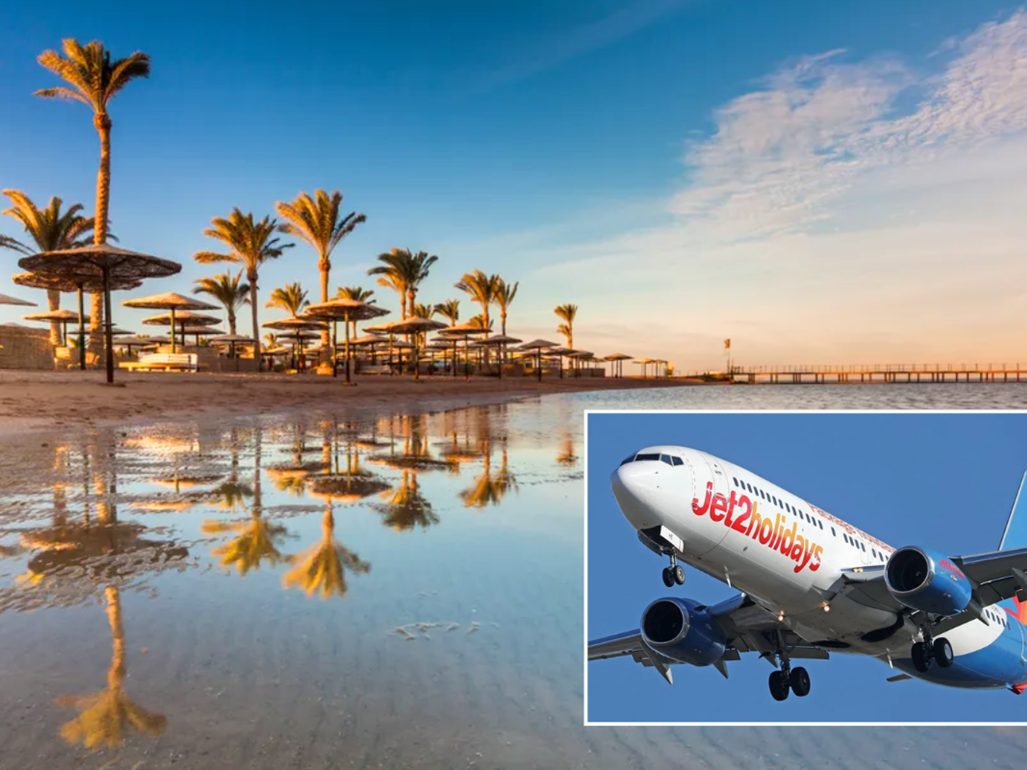 Beach in Sharm El Sheikh, Egypt / Jet2 plane