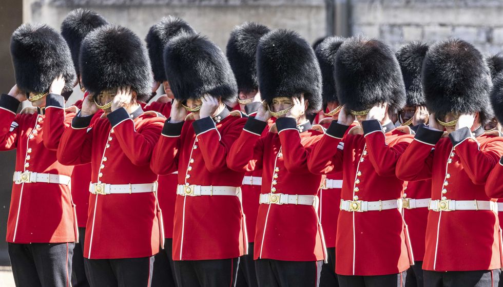 Bearskins are worn by the Queen's Guard