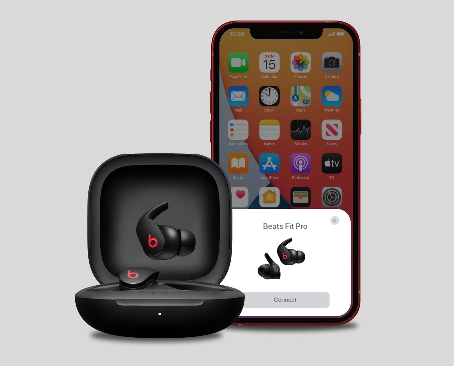 beats fit pro in case pictured pairing with iPhone